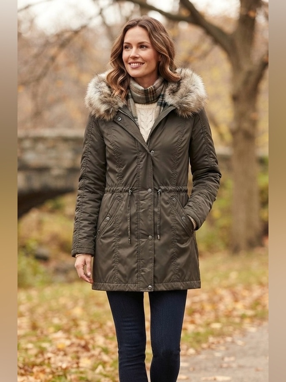 Laundry By Shelli Segal Dark Charcoal -Grey Parka with Faux Fur Hood NWOT